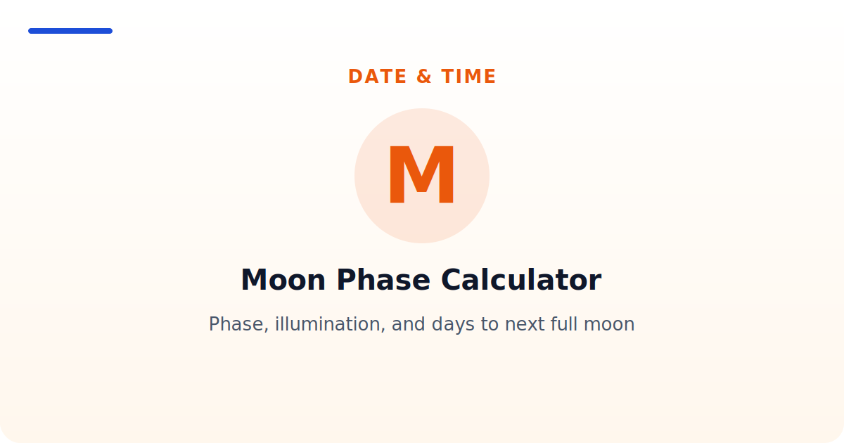 Moon Phase Calculator — Phase, illumination, and days to next full moon