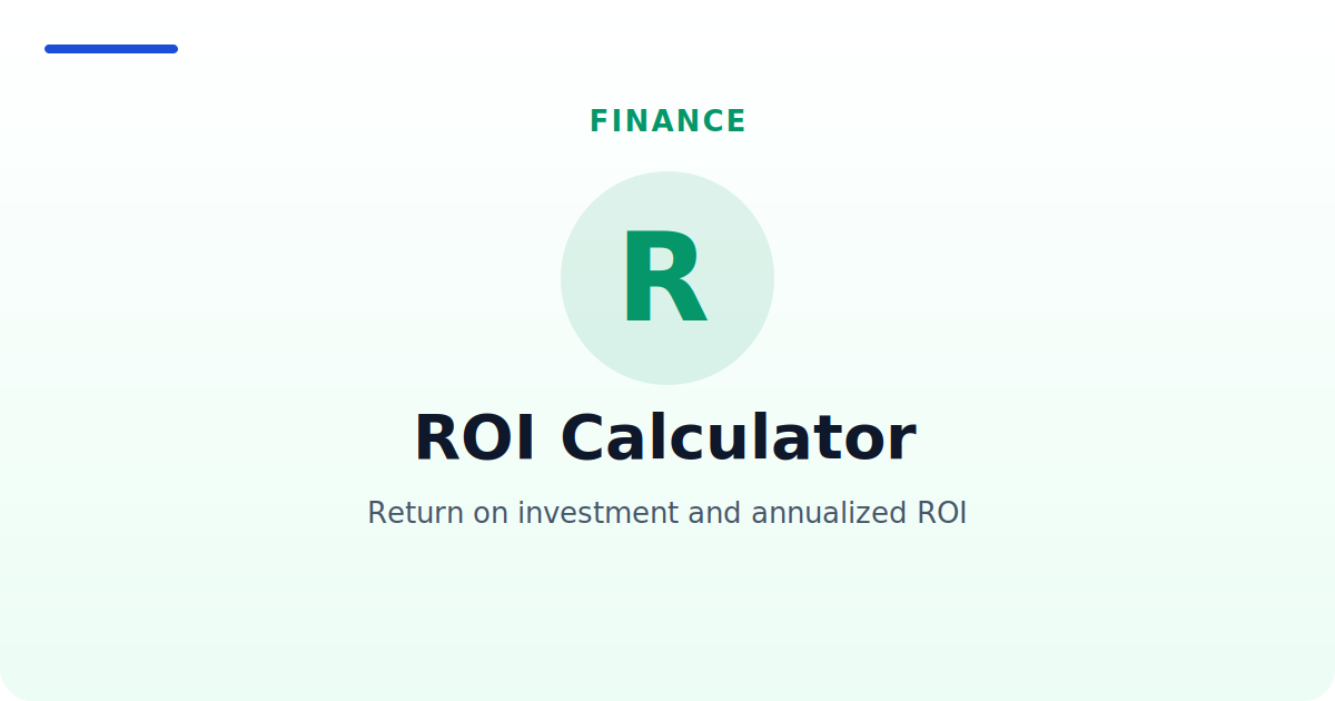 ROI Calculator — Return on investment and annualized ROI